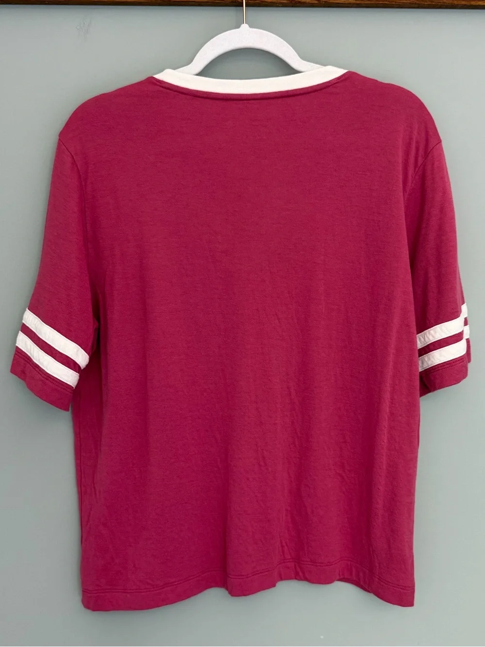 Faherty Berry Pink White Varsity Stripe Cloud Cotton Ringer Tee Shirt - Picture 9 of 16